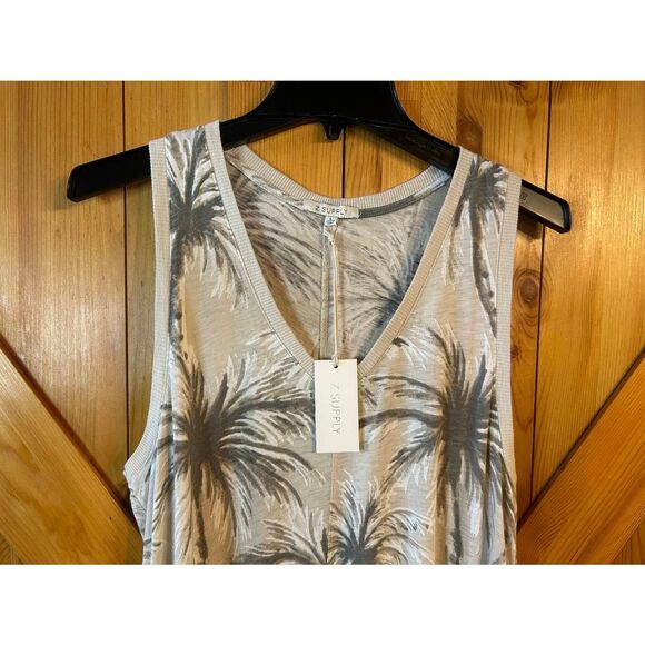 Z Supply Tan White Brown Palm Print Midi Tank Dress NWT Size Large (5227) - Picture 2 of 6